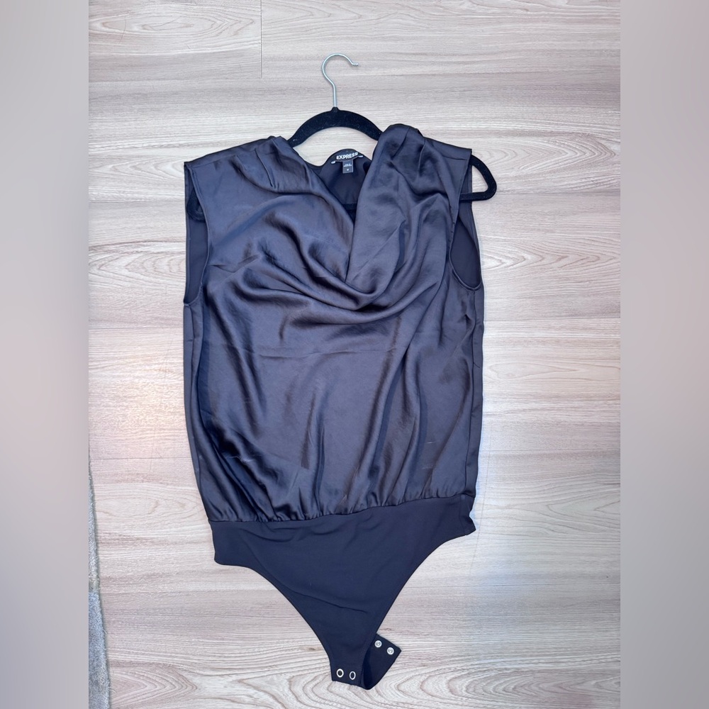 Express Black Bodysuit with Scoop Neckline and Ruched Detailing